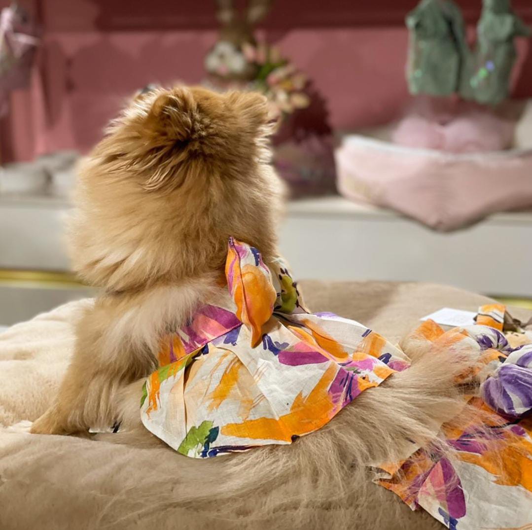 FLORAL PATTERNED LINEN DOG DRESS