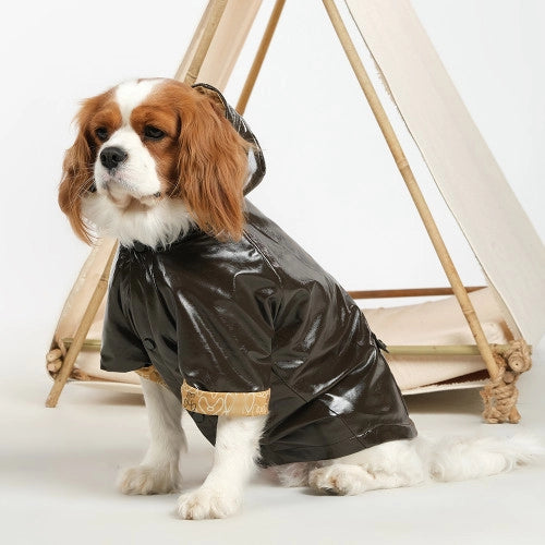 Chic Amazon Khaki Patent Leather Dog Raincoat