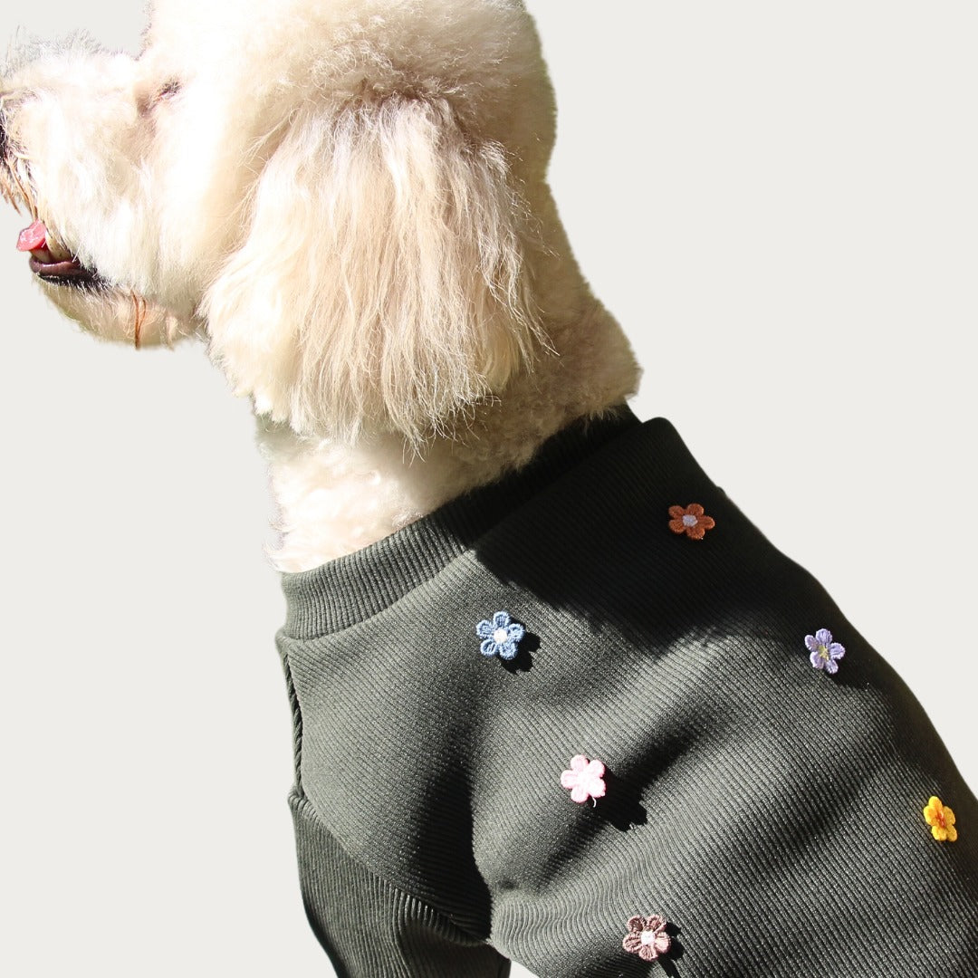 FUREND GREY POMPOM DOG T-SHIRT