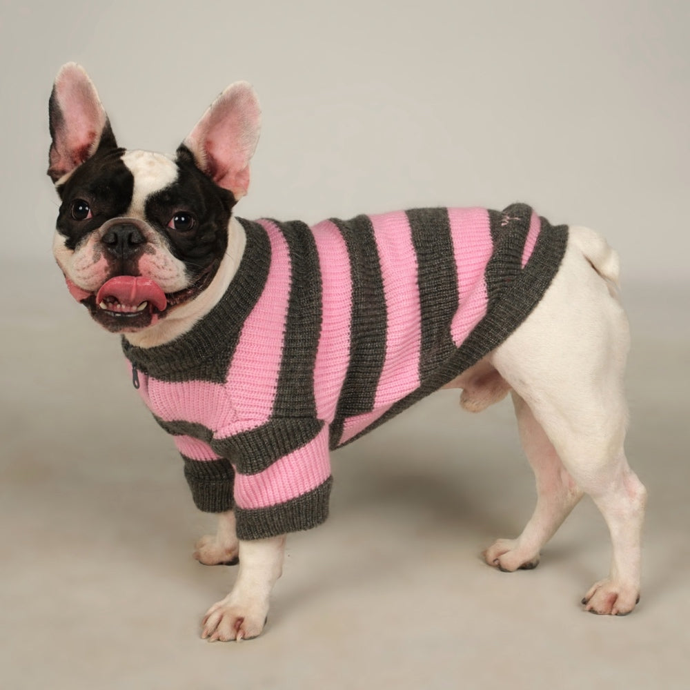 Dalton Pink Gray Striped Dog Sweater