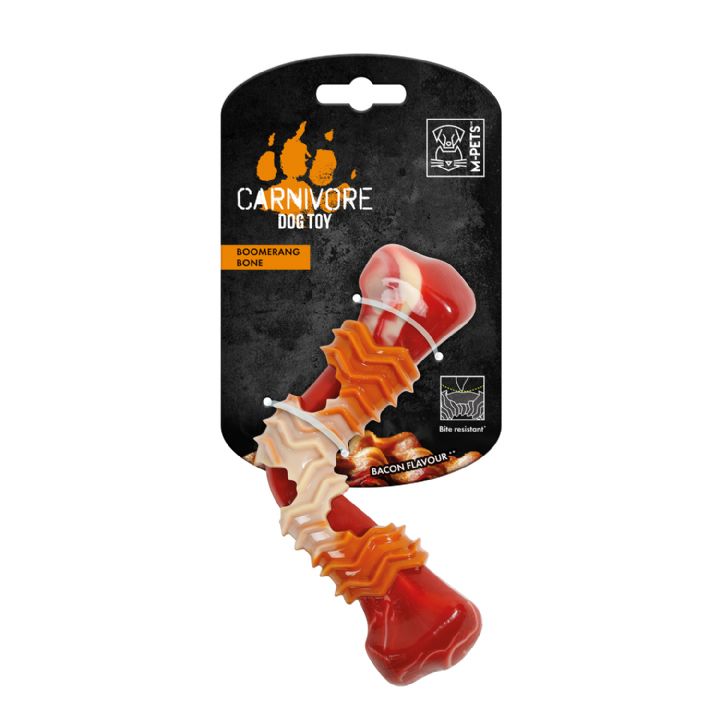M-PETS CARNIVORE DOG TOY BOOMERANG BONE BACON FLAVOR