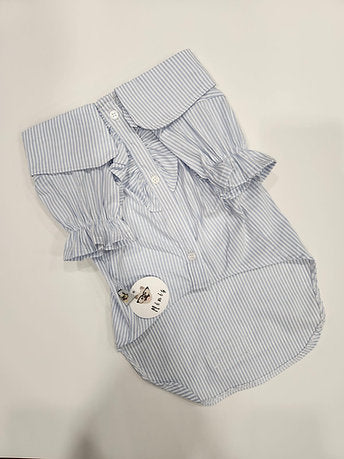 BLUE STRIPED RUFFLED DOG SHIRT