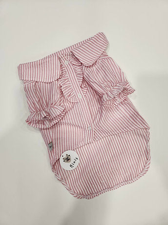 PINK STRIPED RUFFLED DOG SHIRT