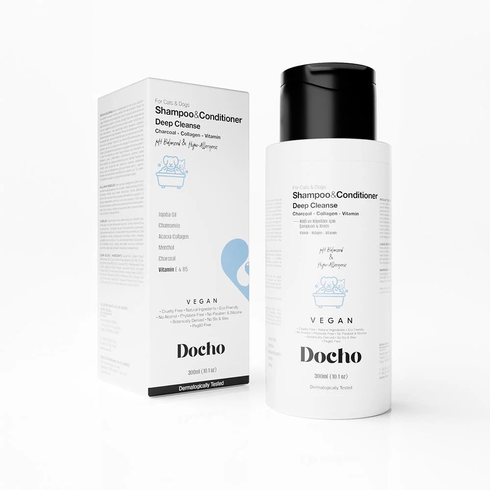 Docho Dog Shampoo and Conditioner - Deep Cleanse - Charcoal & Collagen & Vitamin