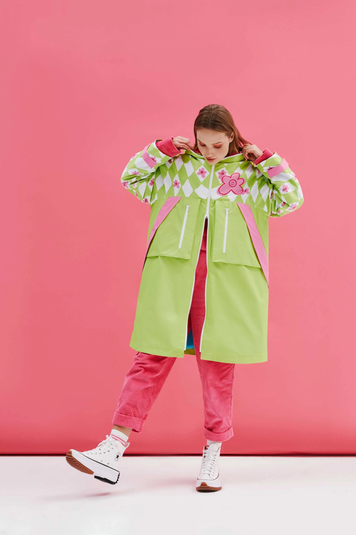 Green Checkered Human Raincoat