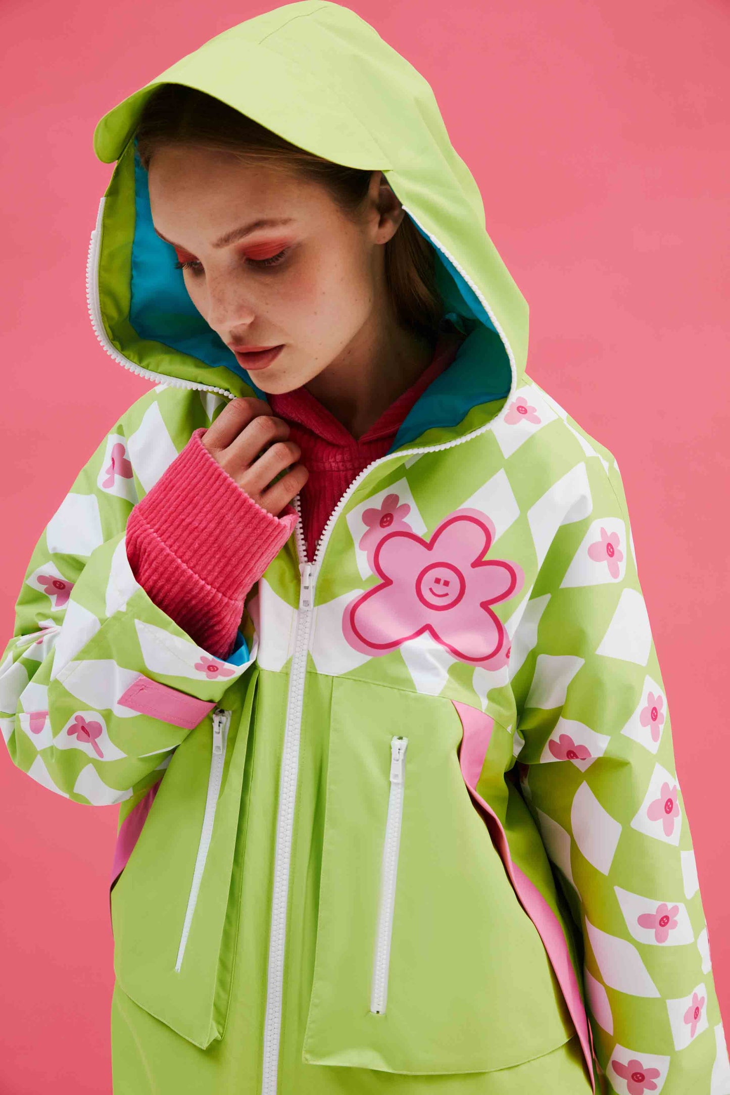 Green Checkered Human Raincoat