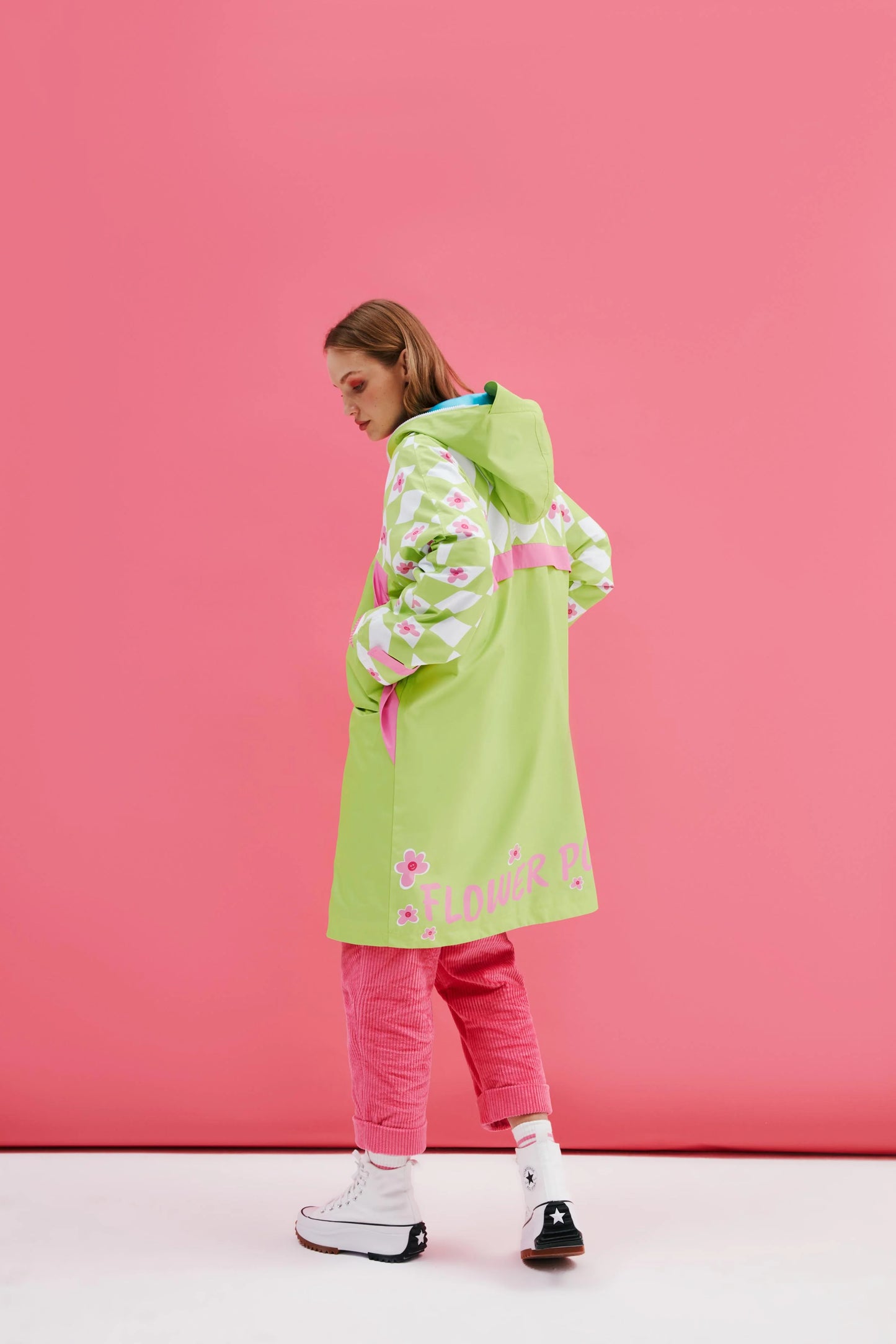 Green Checkered Human Raincoat