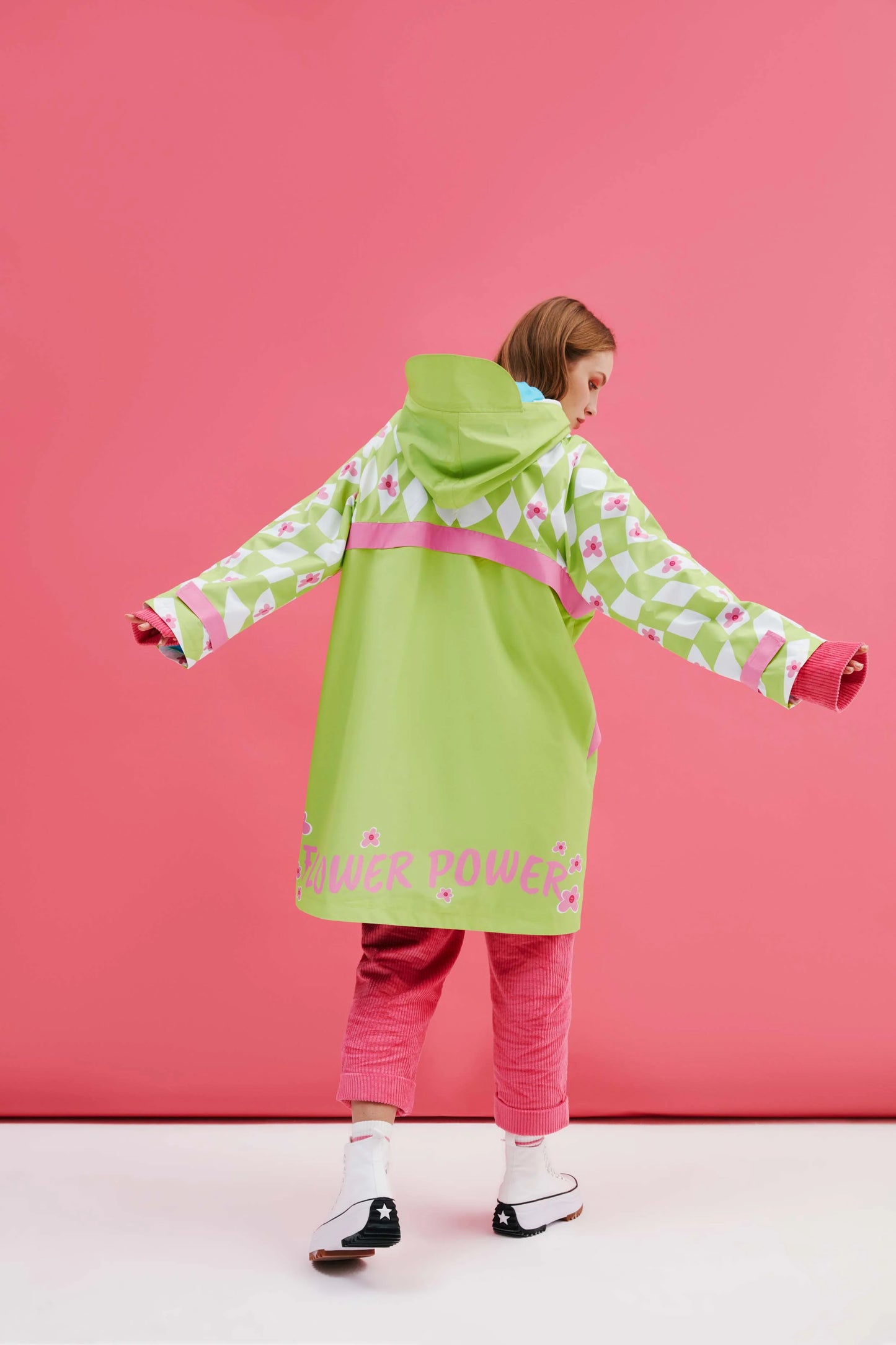 Green Checkered Human Raincoat