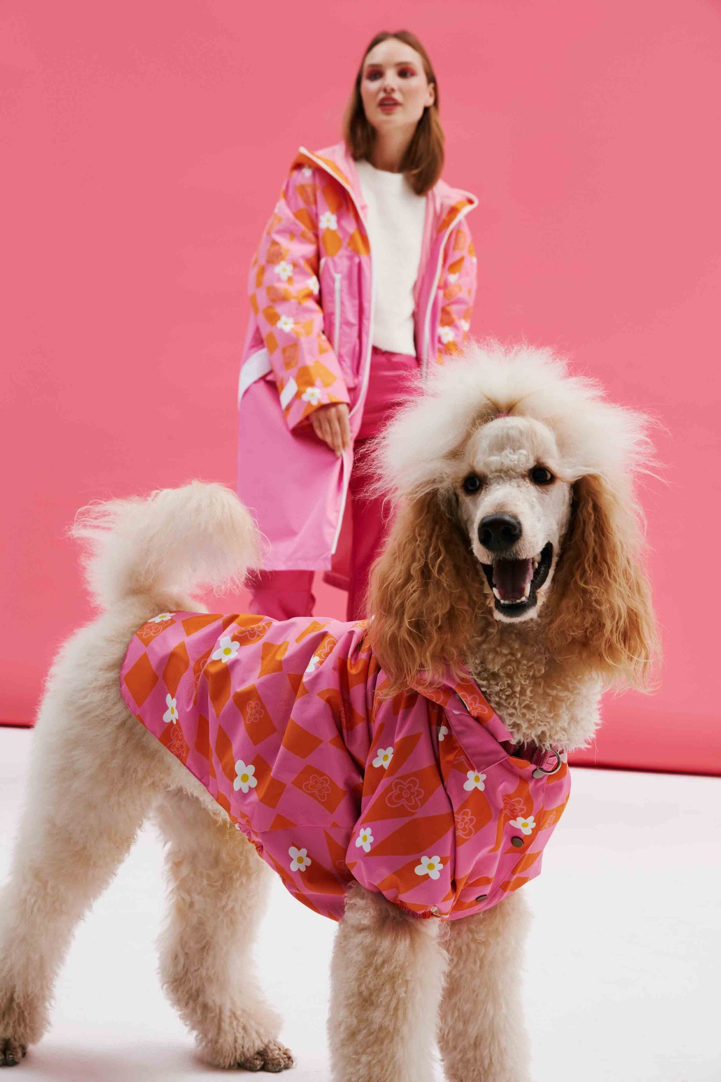 Orange Pink Checkered Human Raincoat