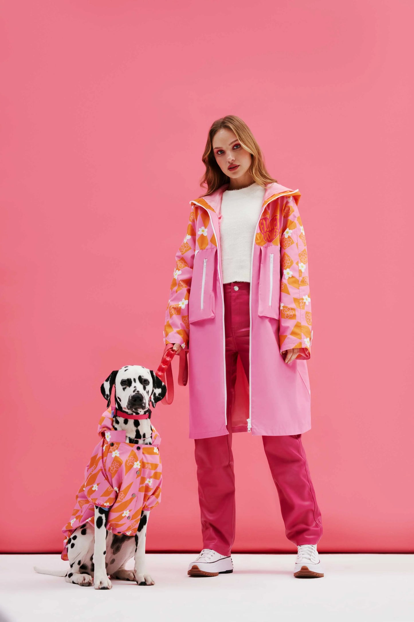 Orange Pink Checkered Human Raincoat