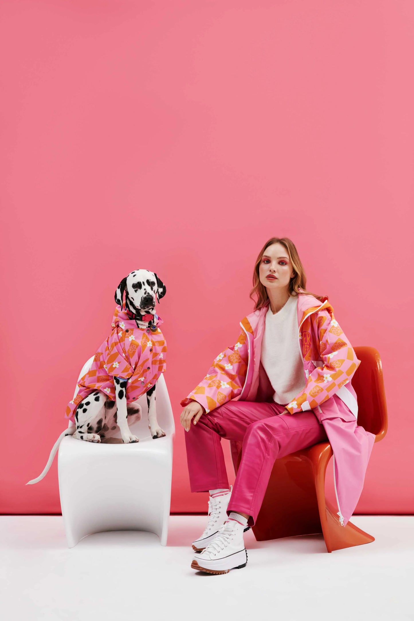 Orange Pink Checkered Human Raincoat