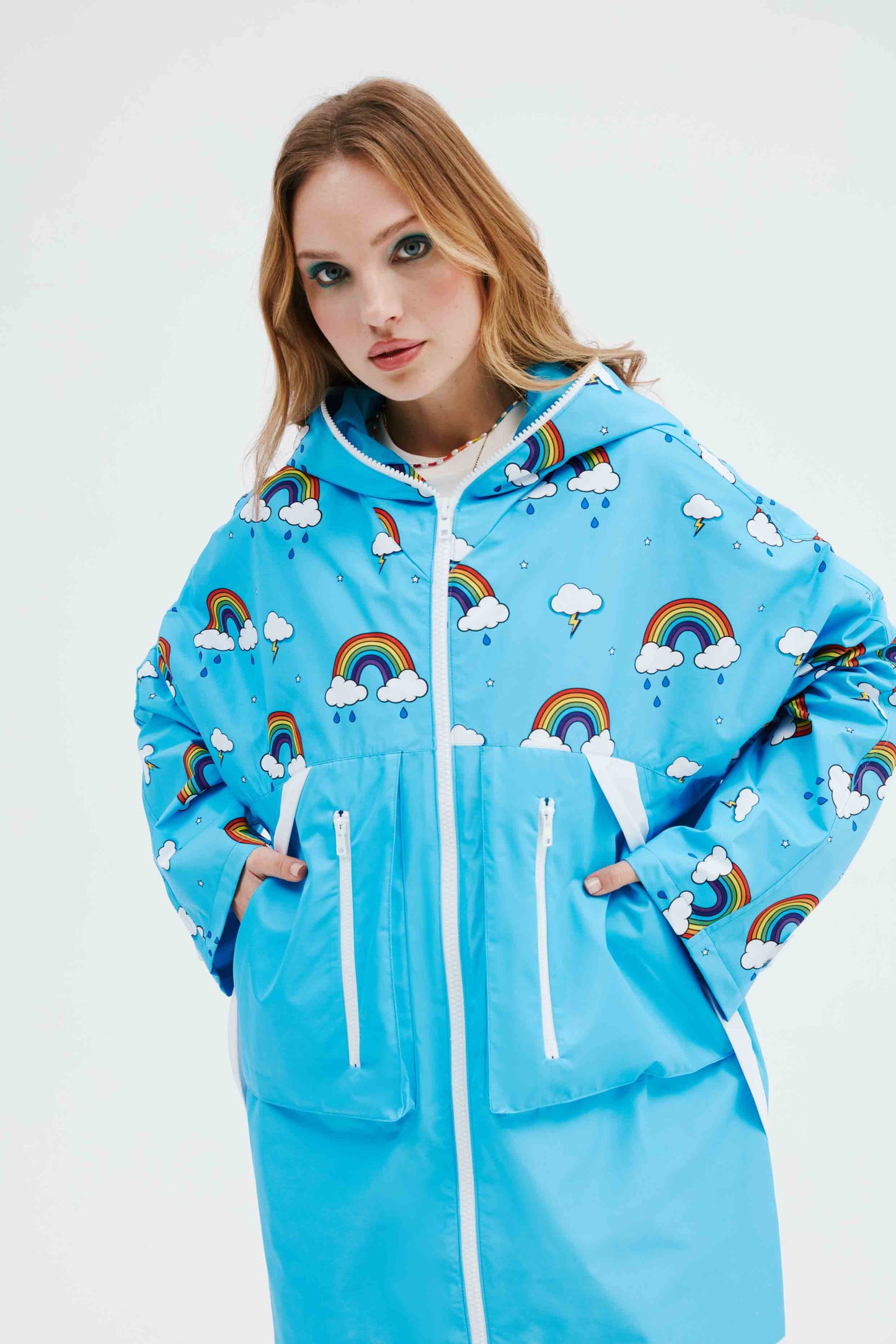 Blue Rainbow Human Raincoat