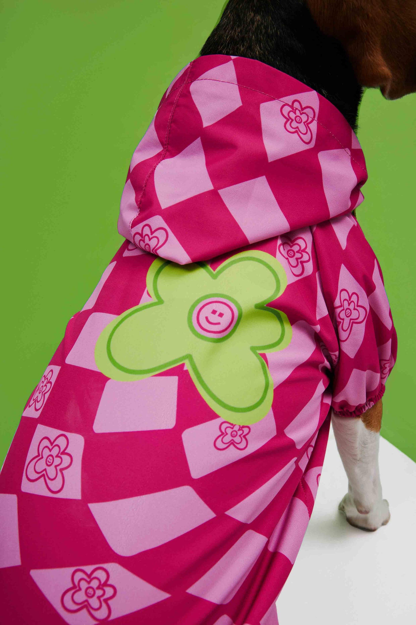 Pink Checkered Dog Raincoat