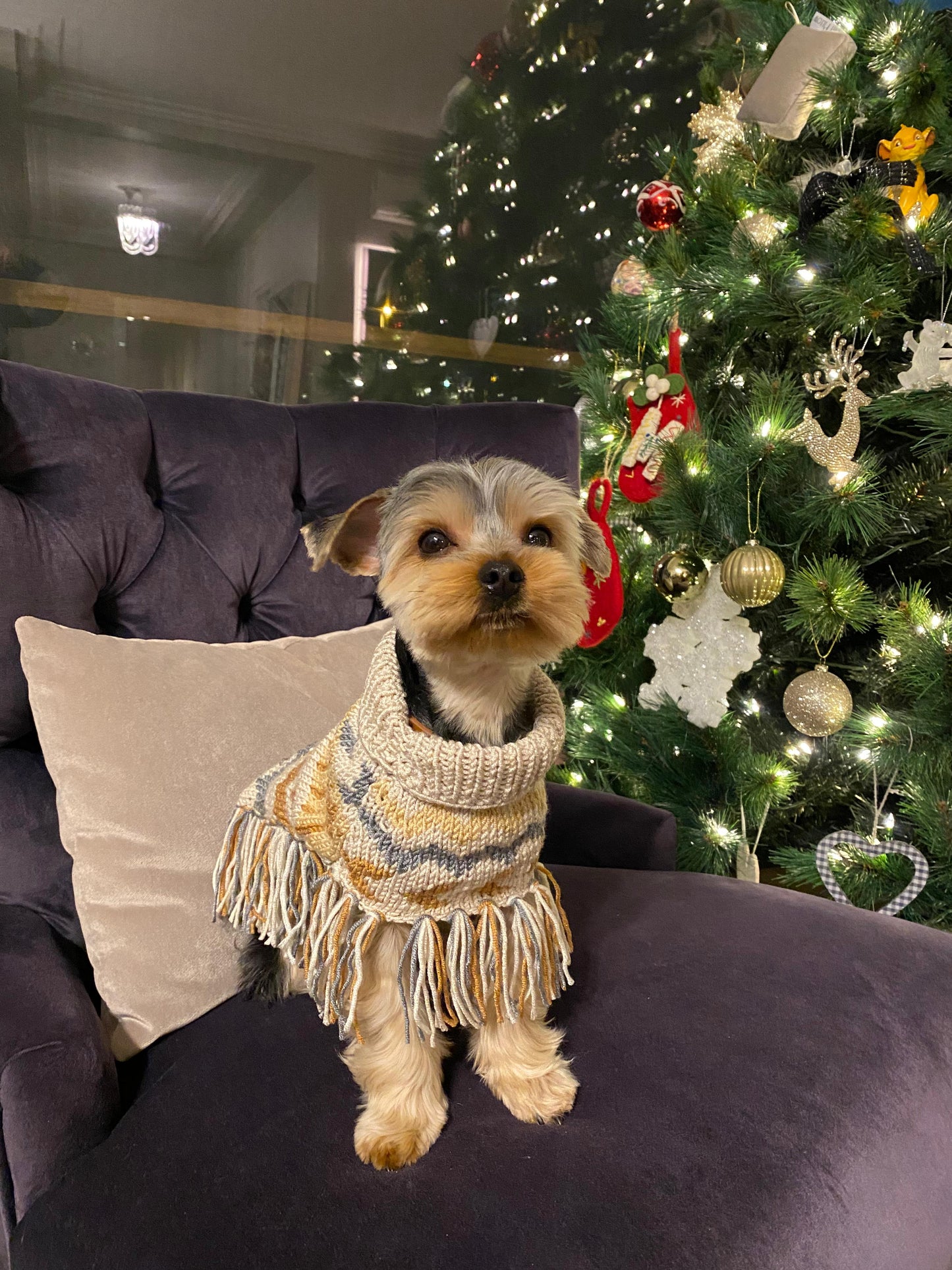 MY PETIT PAW BEIGE FRINGED DOG SWEATER