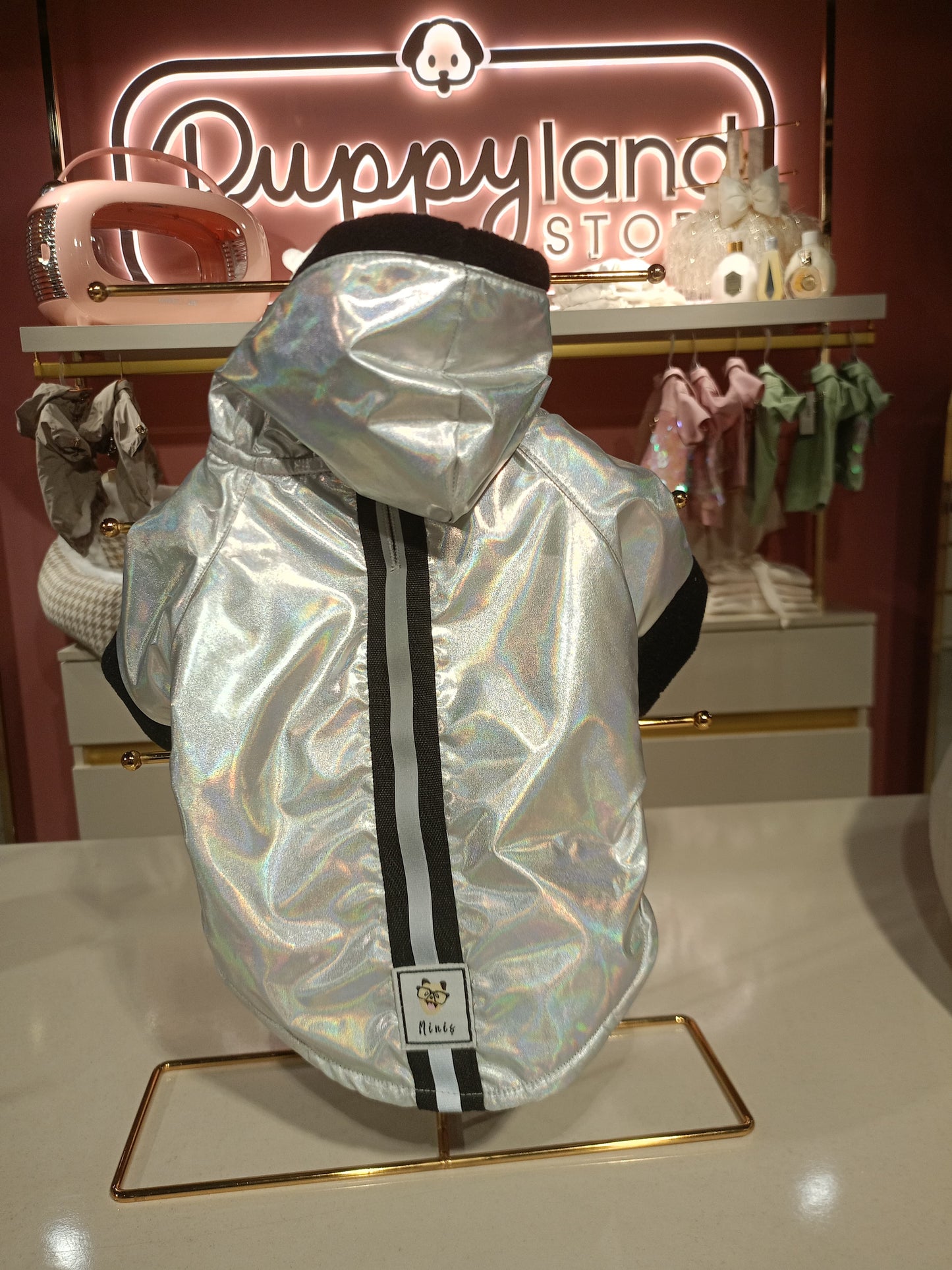 TINY PET GREY HOLOGRAM DOG COAT