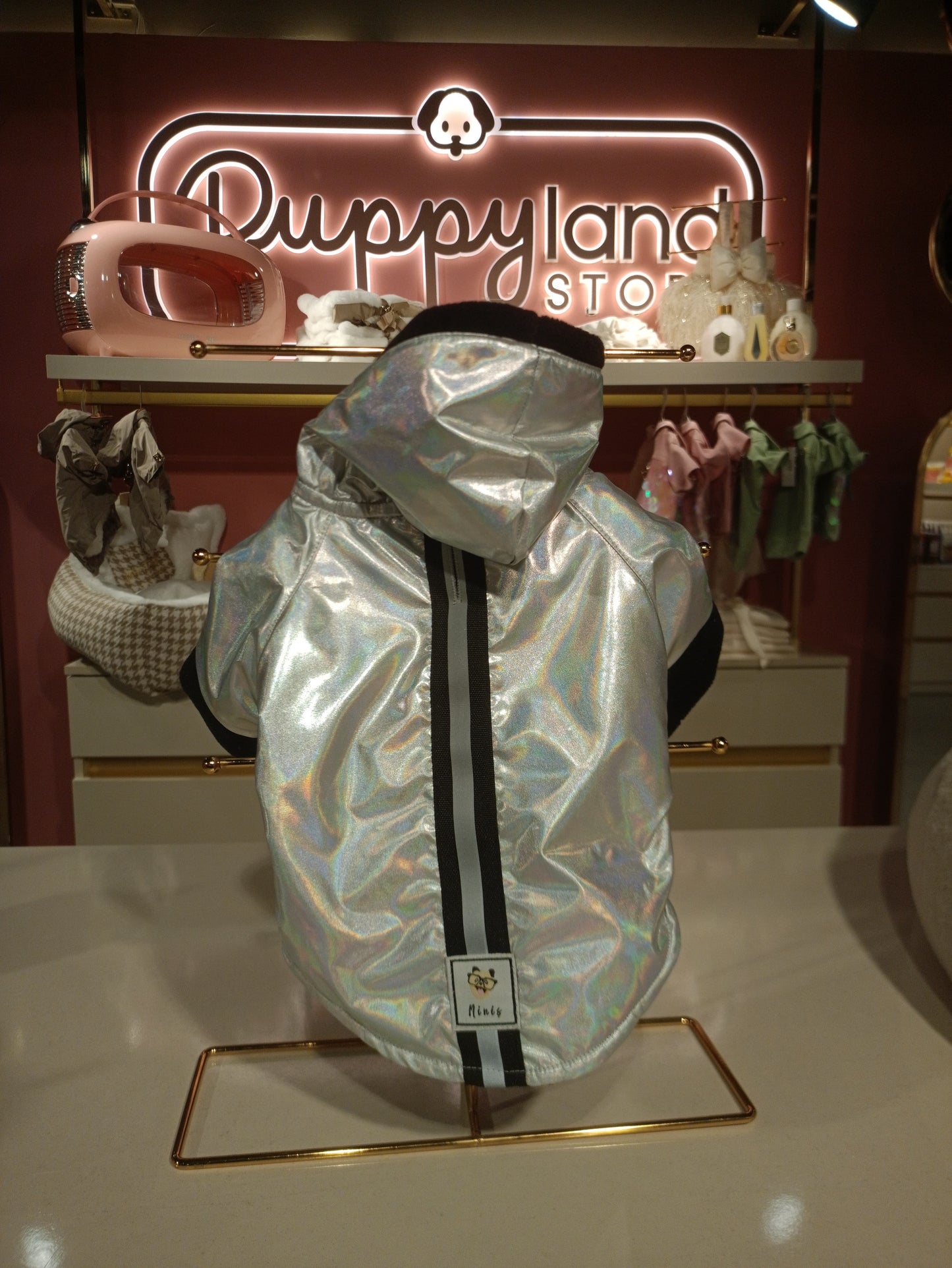 TINY PET GREY HOLOGRAM DOG COAT