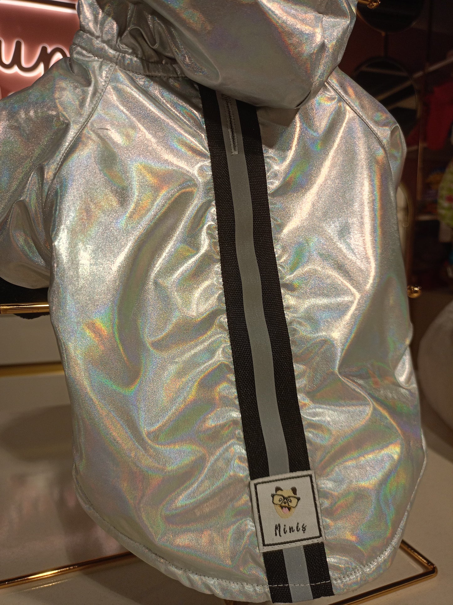 TINY PET GREY HOLOGRAM DOG COAT