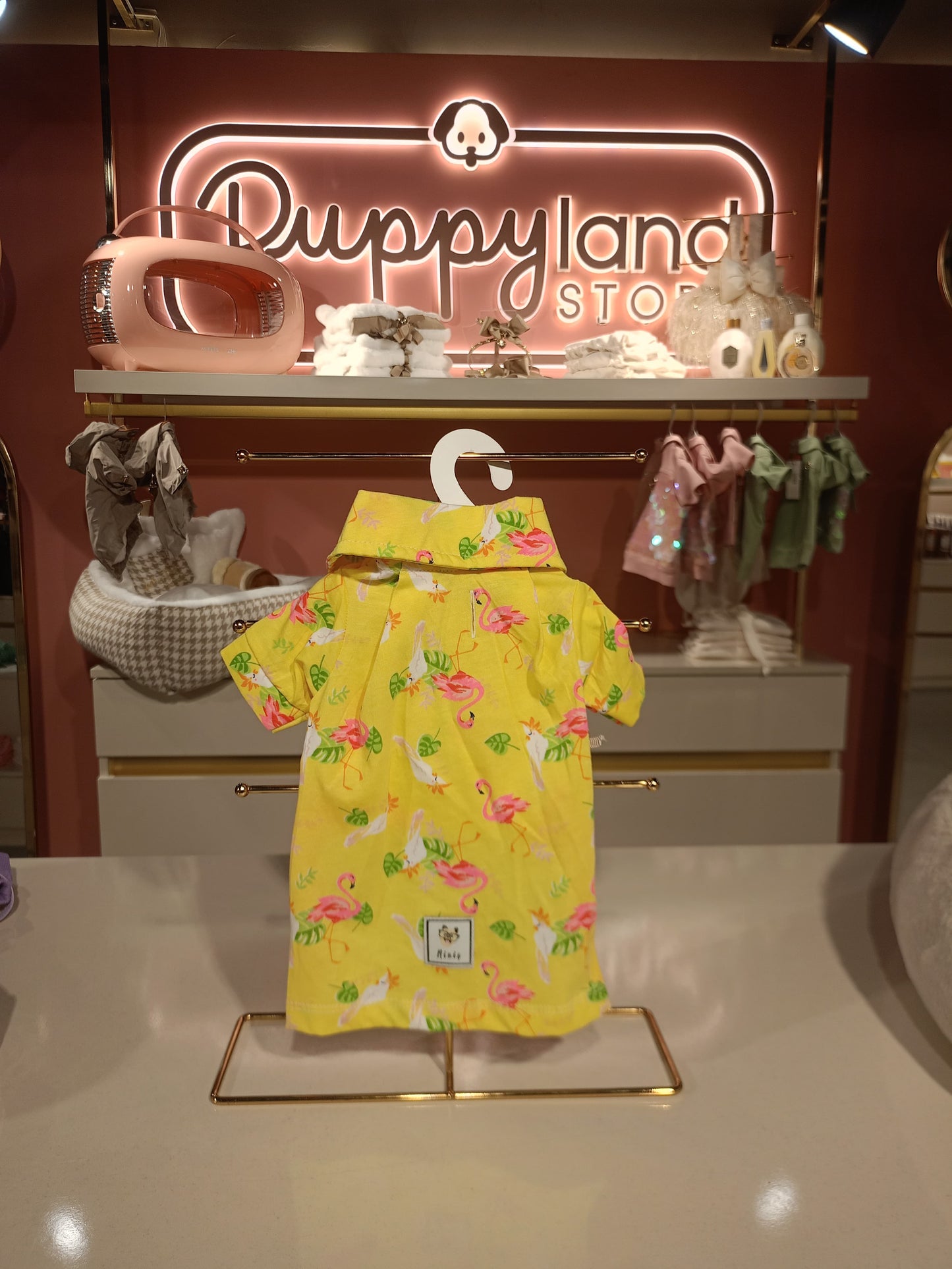 MINIS YELLOW FLAMINGO DOG T-SHIRT