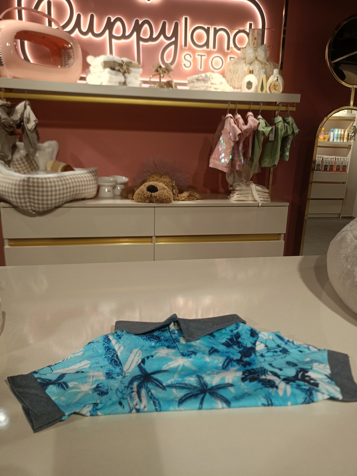 BLUE FLOWER HAWAIIAN DOG T-SHIRT