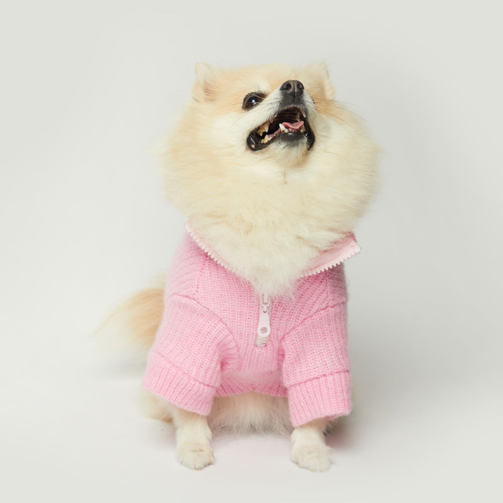 PINK ZIPPERED DOG SWEATER