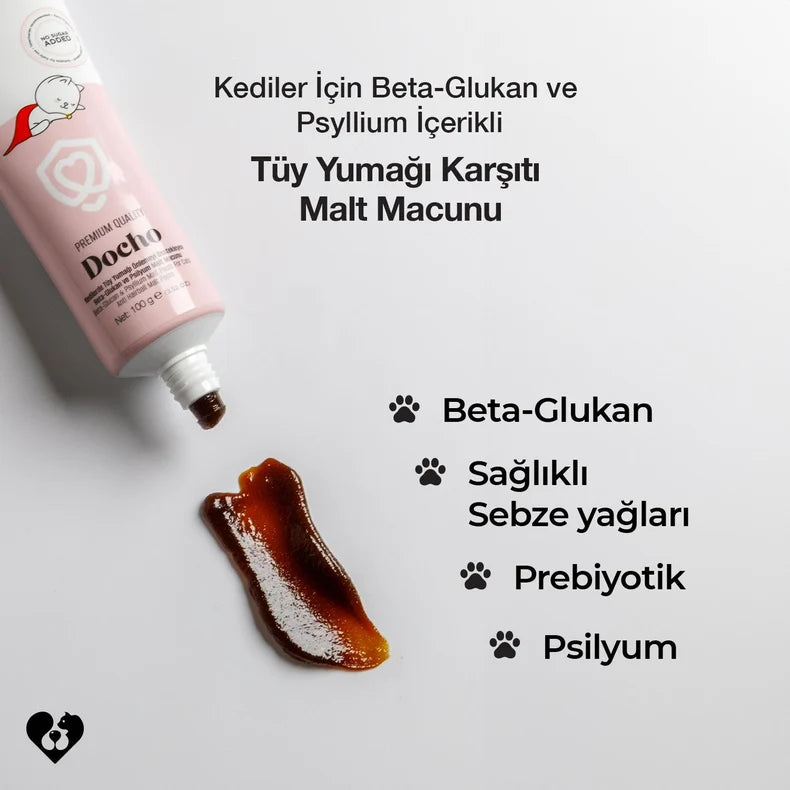 Docho Malt Cat Paste with Beta-Glucan and Psyllium to Prevent Hairballs 100 GR