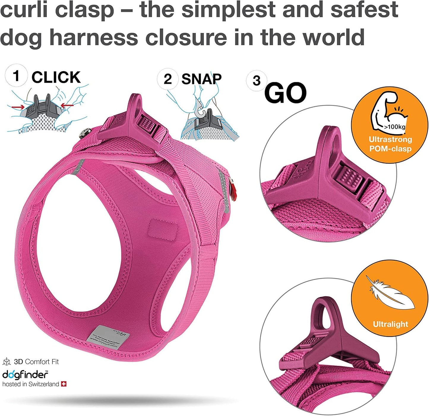 CURLİ VEST KÖPEK GÖĞÜS TASMASI CURLİ TOKA AİR-MESH FUCHSİA
