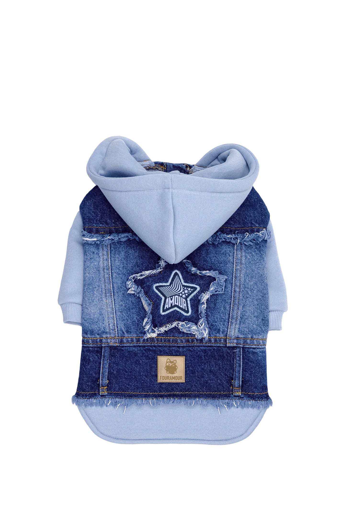 FOURAMOUR Bebek Mavisi Kapüşonlu Köpek Denim Ceketi