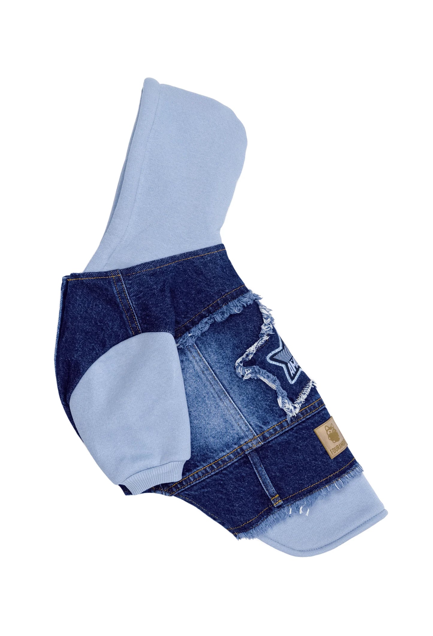 FOURAMOUR Bebek Mavisi Kapüşonlu Köpek Denim Ceketi