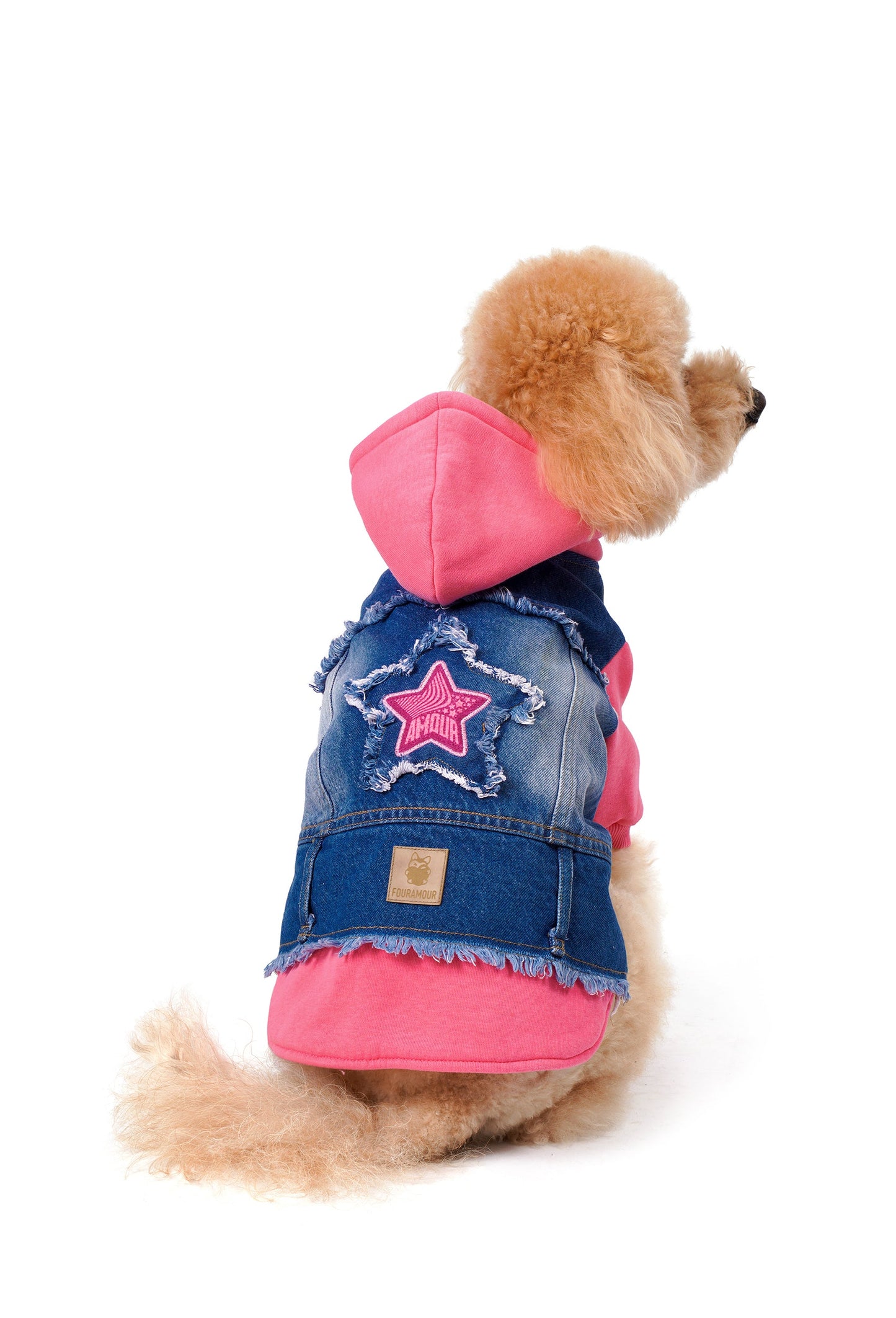FOURAMOUR Comfy Pembe Kapüşonlu Köpek Denim Ceketi