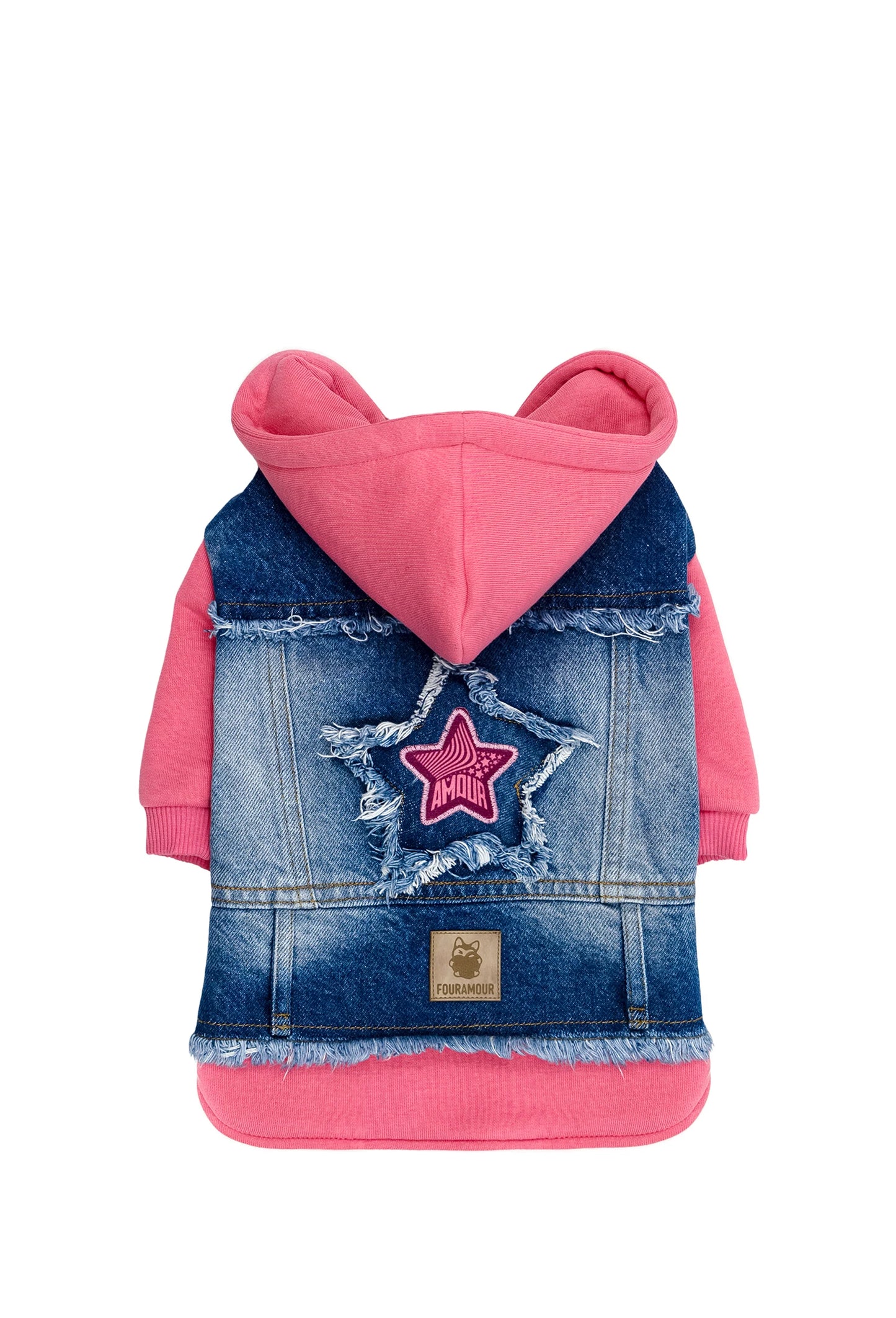 FOURAMOUR Comfy Pembe Kapüşonlu Köpek Denim Ceketi