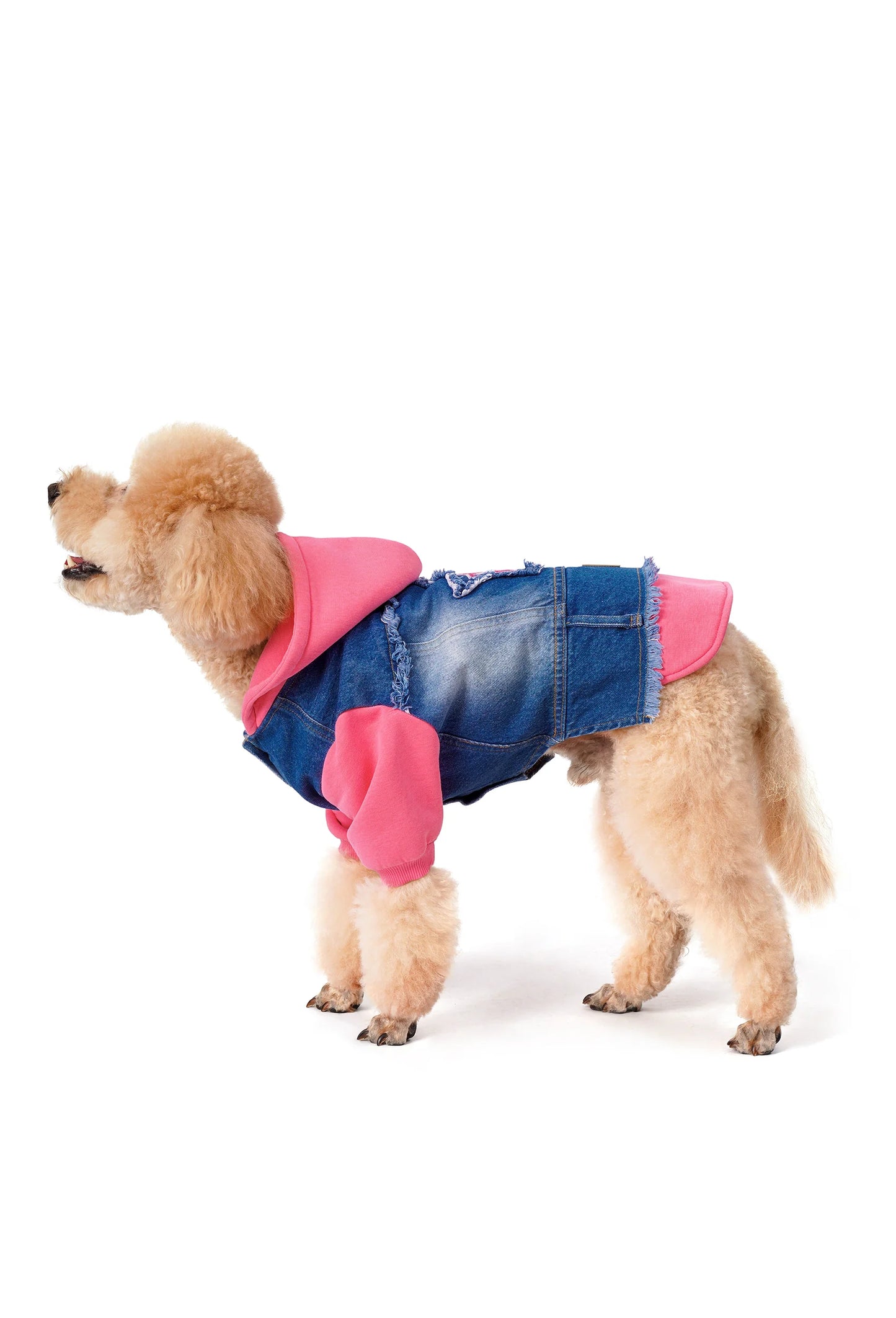 FOURAMOUR Comfy Pembe Kapüşonlu Köpek Denim Ceketi