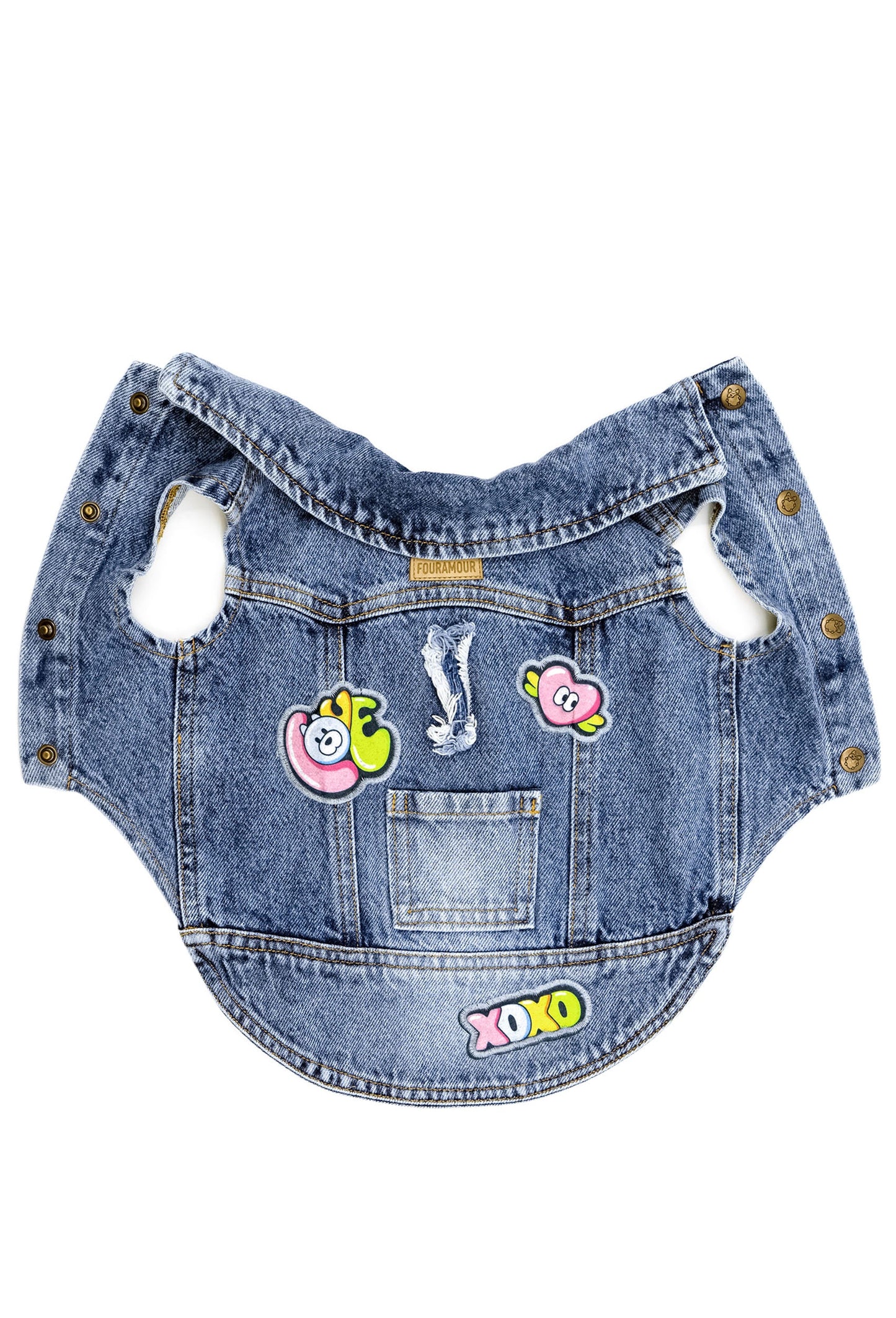 FOURAMOUR Koyu Kar Yıkama Denim Köpek Yeleği “Love”