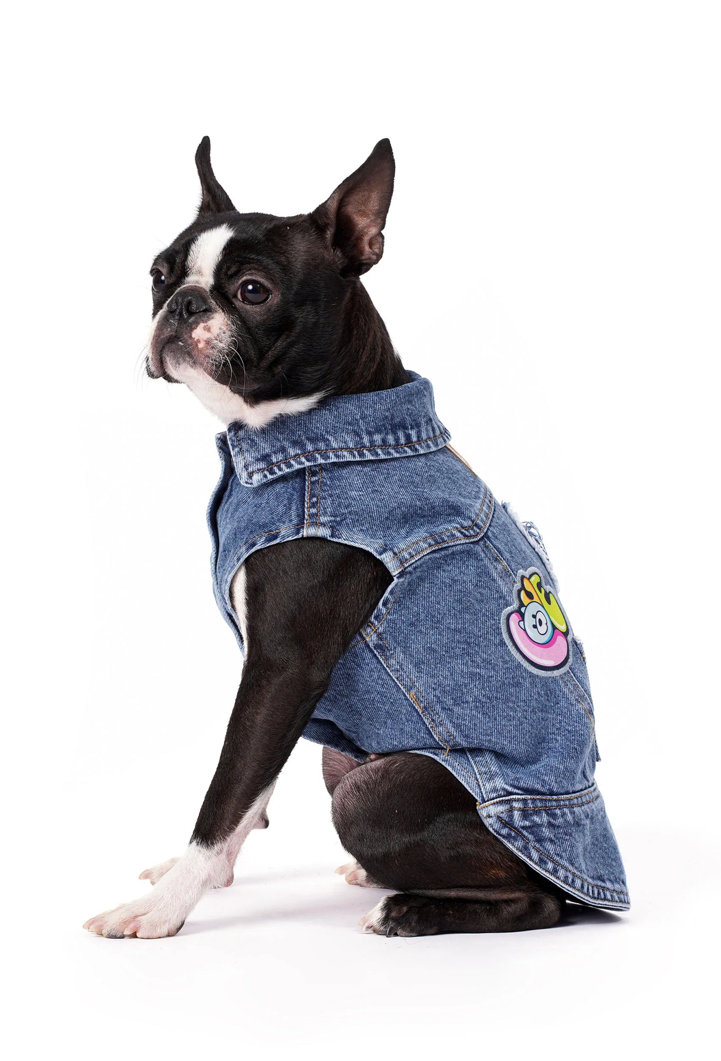 FOURAMOUR Koyu Kar Yıkama Denim Köpek Yeleği “Love”