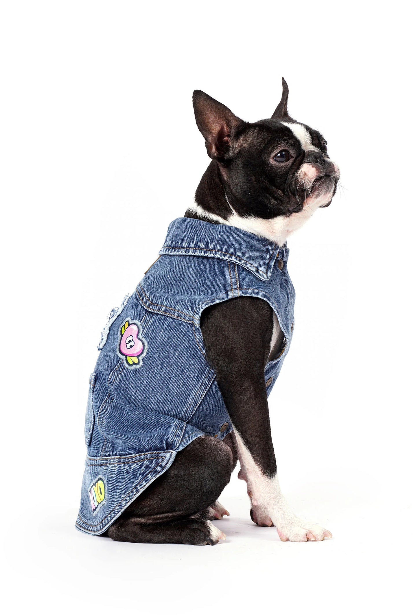 FOURAMOUR Koyu Kar Yıkama Denim Köpek Yeleği “Love”