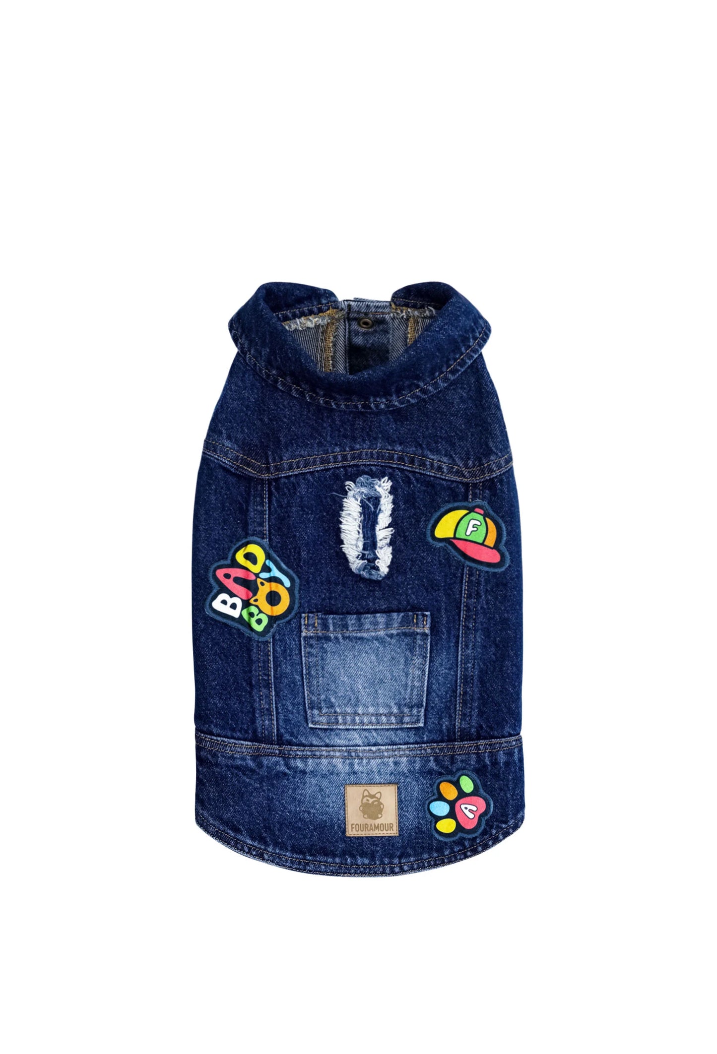 FOURAMOUR Koyu Yıkama Denim Köpek Yeleği “BadBoy”