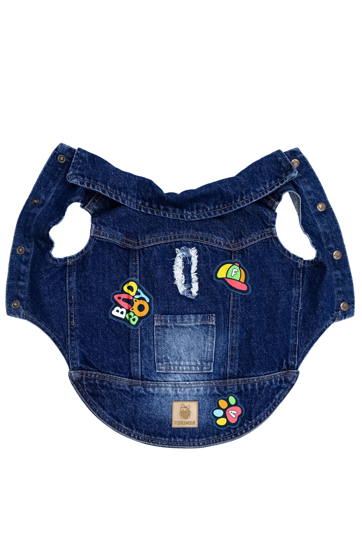 FOURAMOUR Koyu Yıkama Denim Köpek Yeleği “BadBoy”