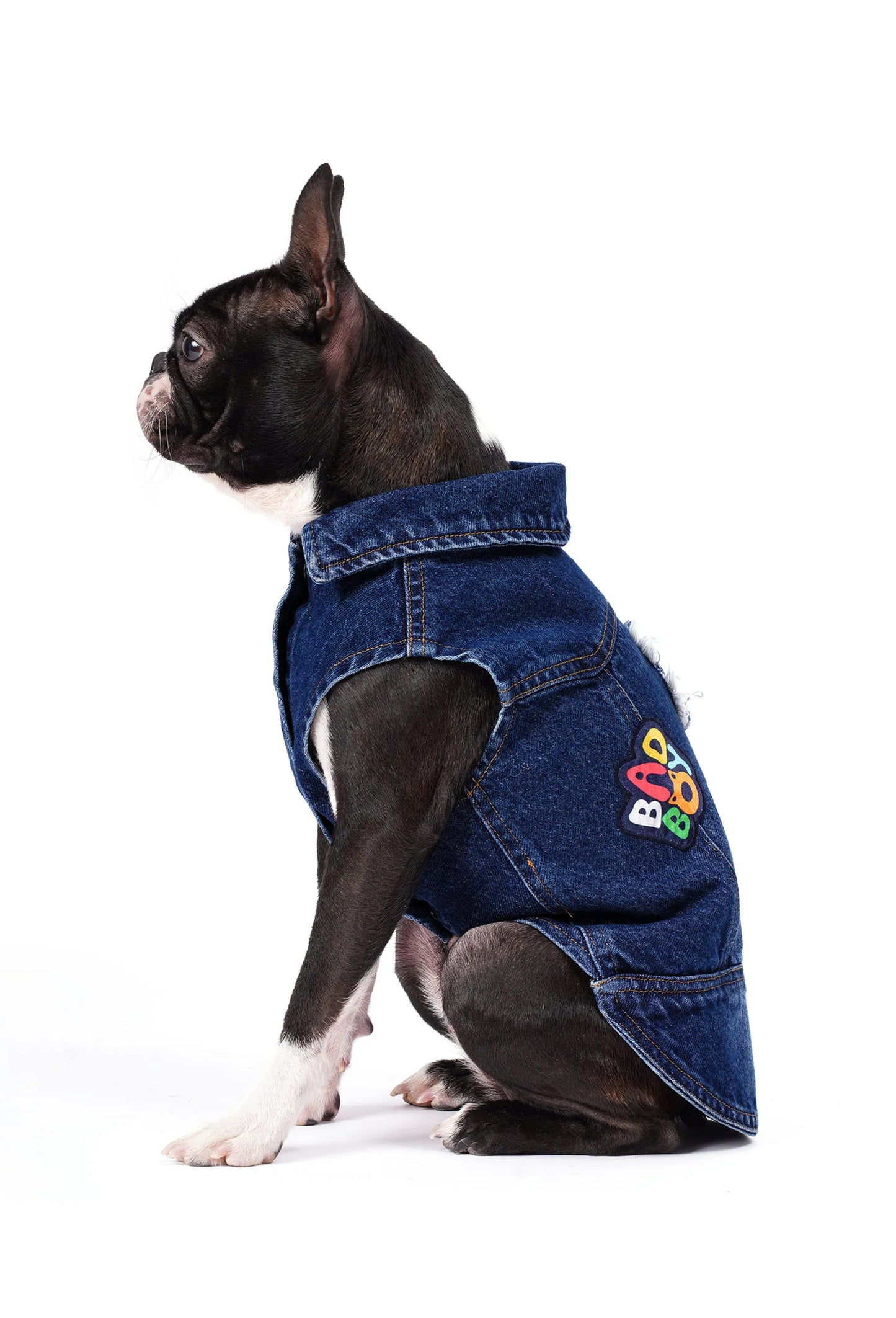 FOURAMOUR Koyu Yıkama Denim Köpek Yeleği “BadBoy”