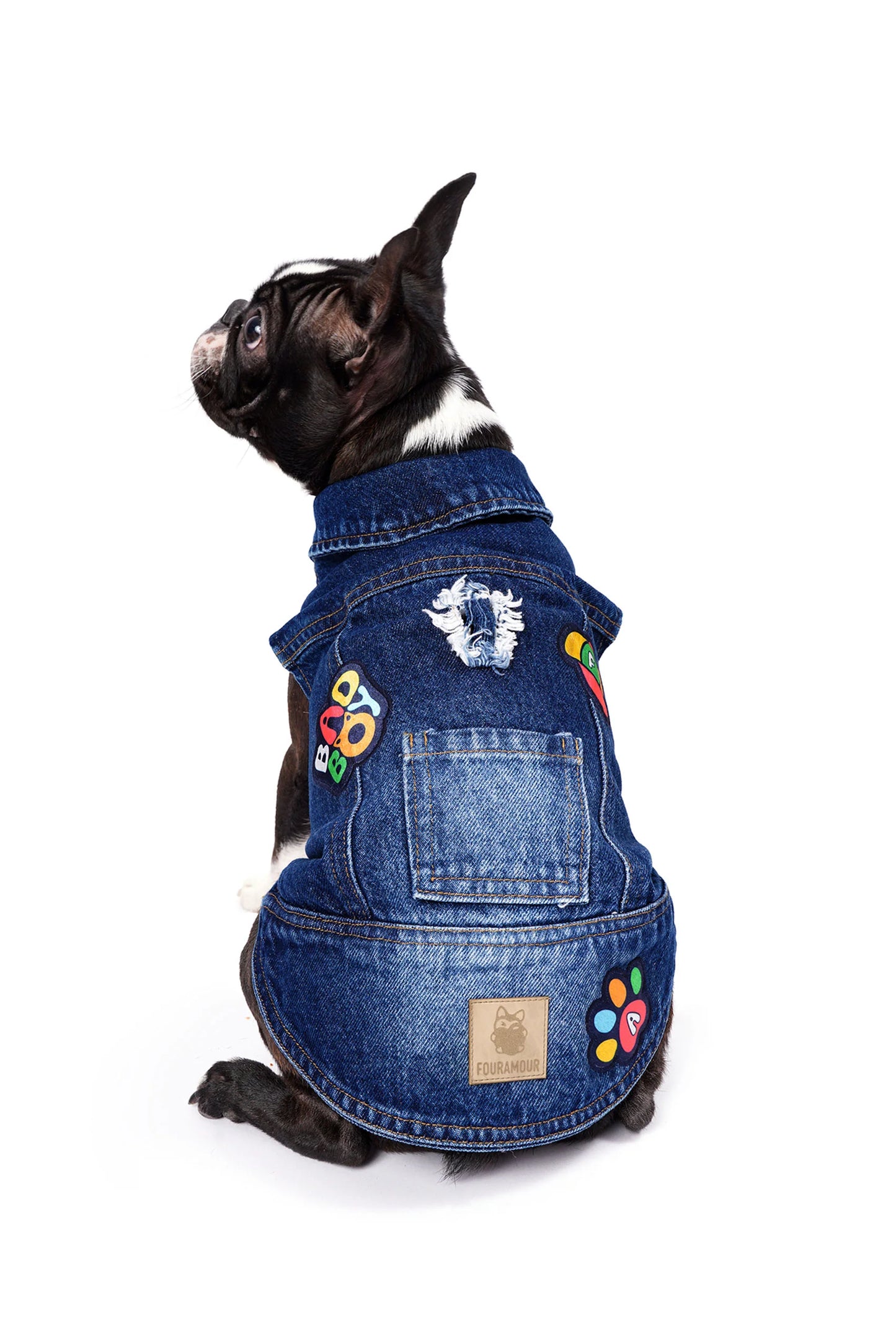 FOURAMOUR Koyu Yıkama Denim Köpek Yeleği “BadBoy”