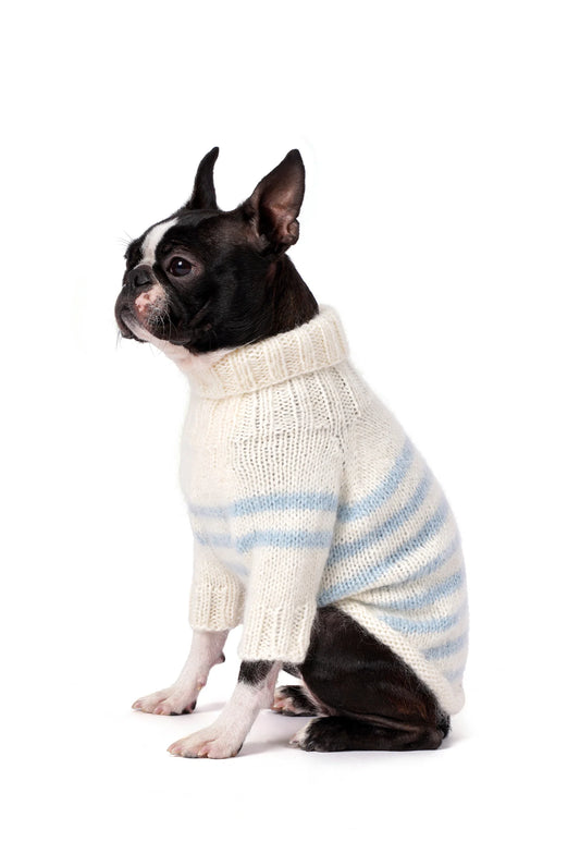 FOURAMOUR KREM MAVİ ÖRGÜLÜ KÖPEK KAZAK