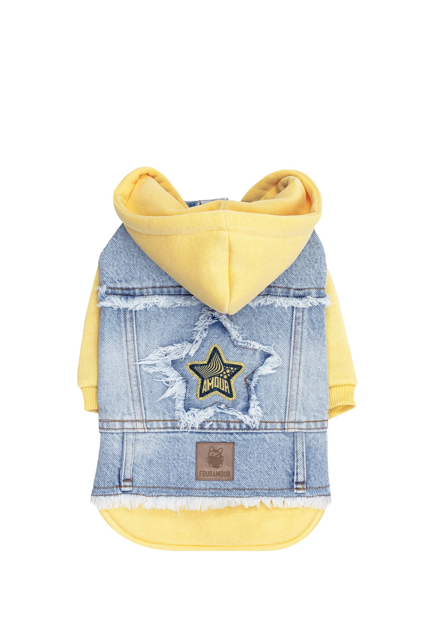 FOURAMOUR Açık Sarı Kapüşonlu Köpek Denim Ceketi