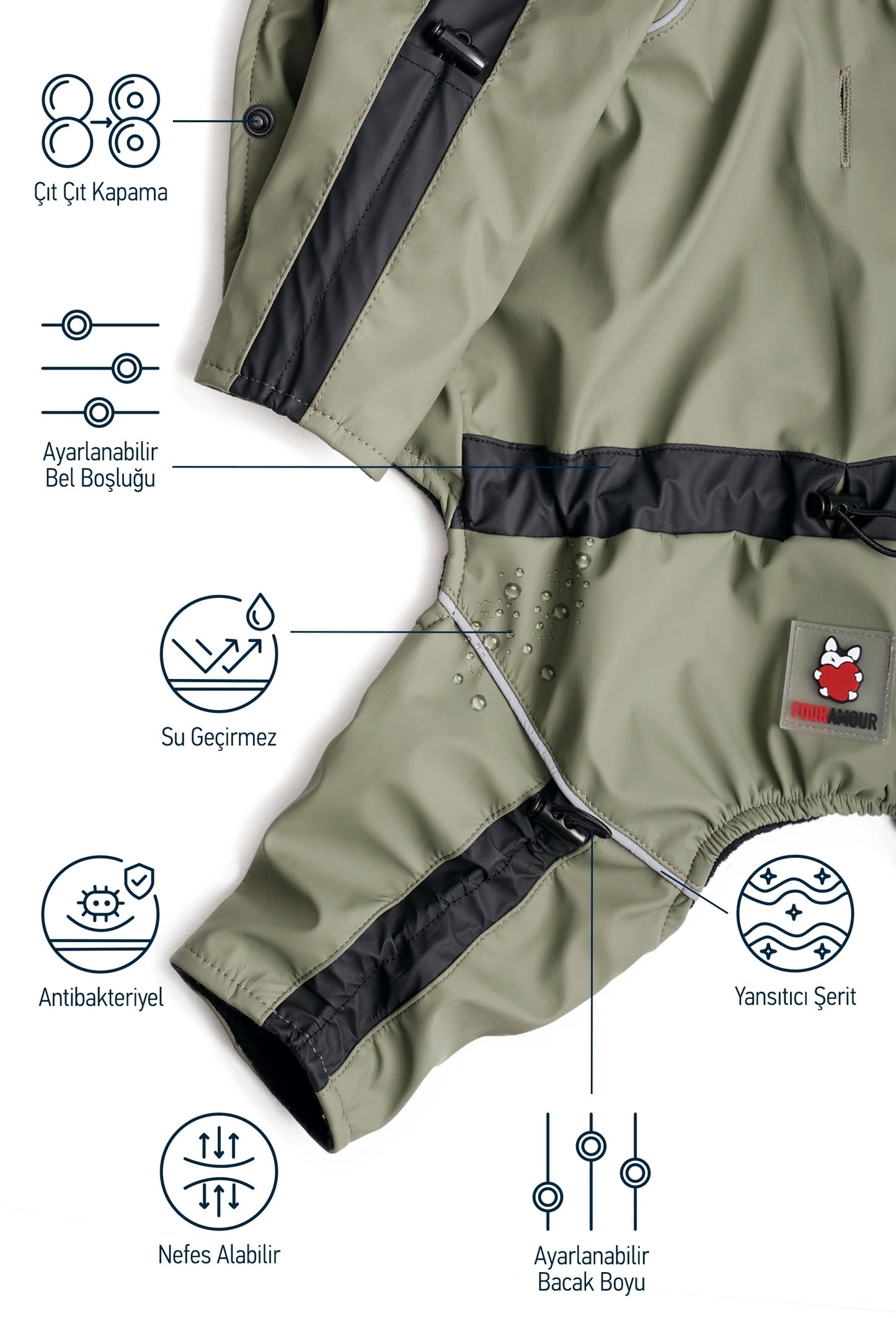 FOURAMOUR SU GEÇİRMEZ HAKİ KÖPEK TULUM