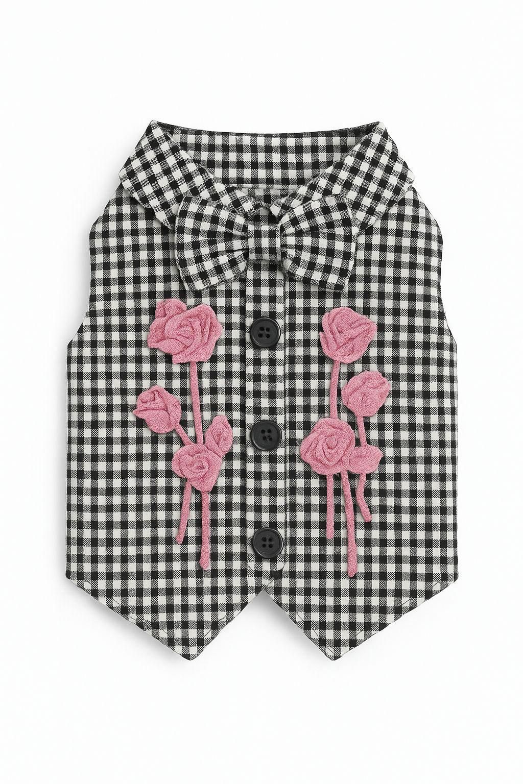 MERPAWW PINK ROSE EMBROIDERED CHECKED VEST