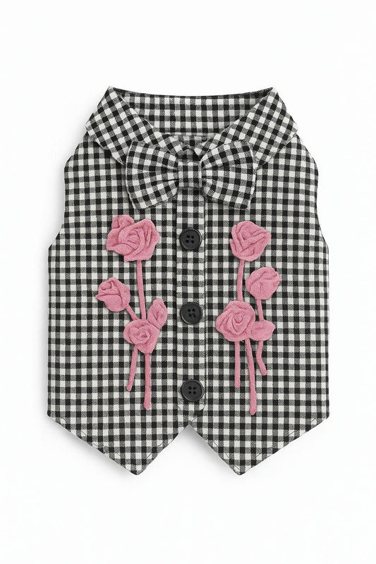 MERPAWW PINK ROSE EMBROIDERED CHECKED VEST