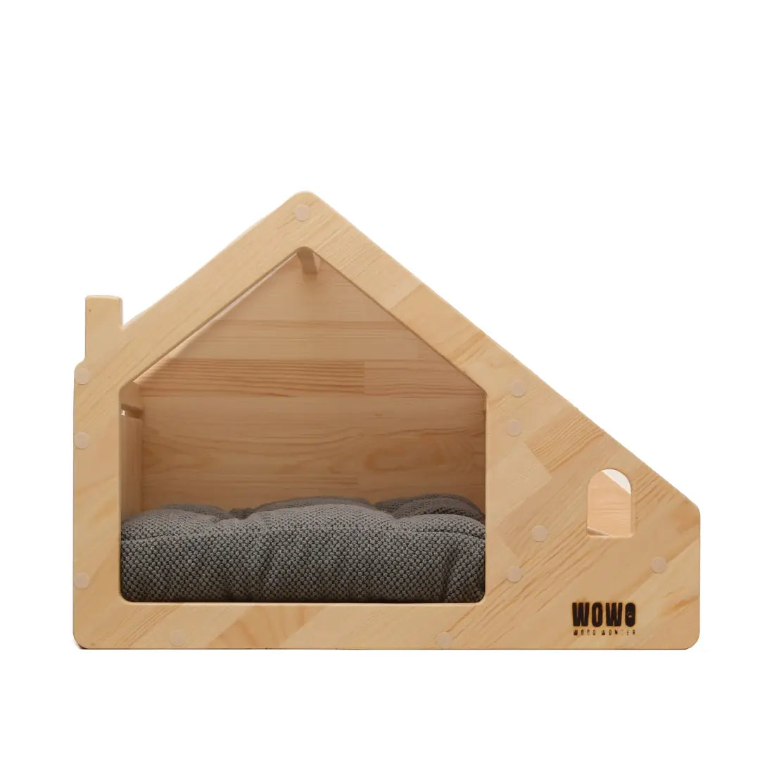 LEİF - Wooden Cat-Dog House with Food Stand
