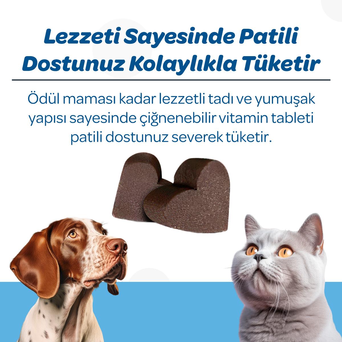 Vet's Plus Derma Care Kedi ve Köpekler İçin Deri ve Tüy Yapısı Destekleyici Çiğnenebilir Tablet