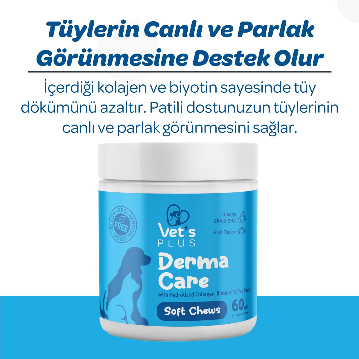 Vet's Plus Derma Care Kedi ve Köpekler İçin Deri ve Tüy Yapısı Destekleyici Çiğnenebilir Tablet