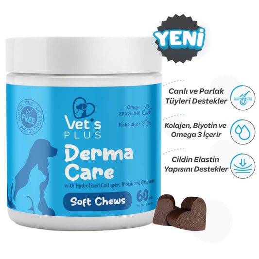 Vet's Plus Derma Care Kedi ve Köpekler İçin Deri ve Tüy Yapısı Destekleyici Çiğnenebilir Tablet