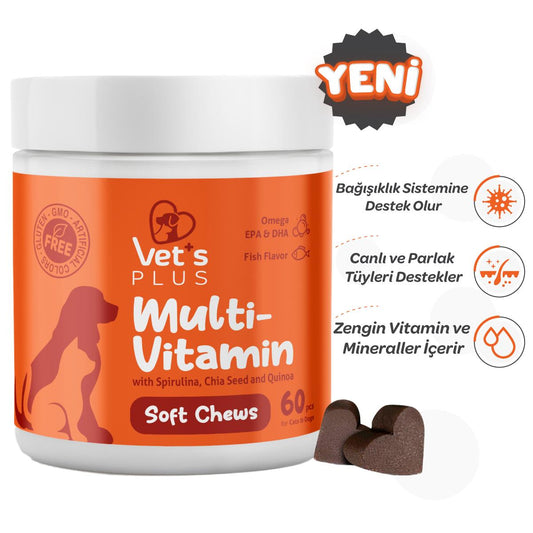 Vet's Plus Multi-Vitamin Kedi ve Köpekler İçin Spirulinalı Çiğnenebilir Tablet